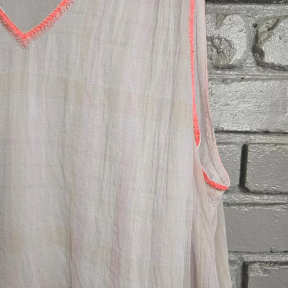 Free People White Cotton Gauze Embroidered Neon Orange Tunic Top Size‎ M Boho